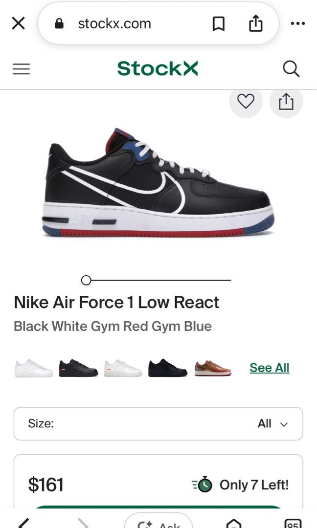 NIKE AIR FORCE 1 LOW REACT SNEAKERS (Category: Sneakers) located in General Mariano Alvarez. Submitted by adonid (Listing ID 1469586677, Image 2). Description: NIKE AIR FORCE 1 LOW REACT SNEAKERS GOOD CONDITION NORMAL SIGN OF USAGE ONLY SIZE . 11 men .