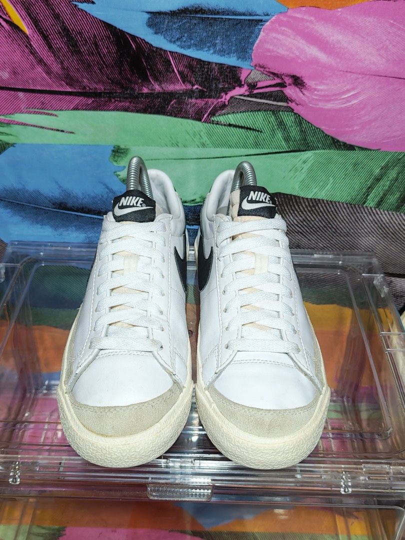 Nike Blazer Low '77 Vintage White Black (Category: Sneakers) located in Dulag. Submitted by konswelosesilyamariya18 (Listing ID 1469608684, Image 3). Description: - Color: White leather with black swoosh and off-white midsole - Design: Suede toe overlays and vintage exposed foam tongue - Size: US 7.5 / UK 5 / EUR 38.5 - Condition: Worn a few times, soles still have plenty of life left - Includes: Clean white laces.