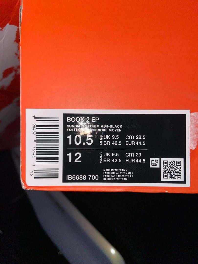 Nike Book 2 EP Sunset Orange (Category: Sneakers) located in Manila. Submitted by daintywears (Listing ID 1469631472, Image 2). Description: RUSH ❗️ RUSH ❗️ RUSH ❗️ Dbook 2 Phoenix Original Size 10.5 4x Used (Ruberized Court Only) money back guaranteed - Model: Nike Book 2 EP Sundial Medium Ash Black - Size: Men's US 10.5 / Women's US 12 - Design: Vibrant orange upper with fiery flame graphics on the Swoosh - Traction: Gum rubber outsole with cir