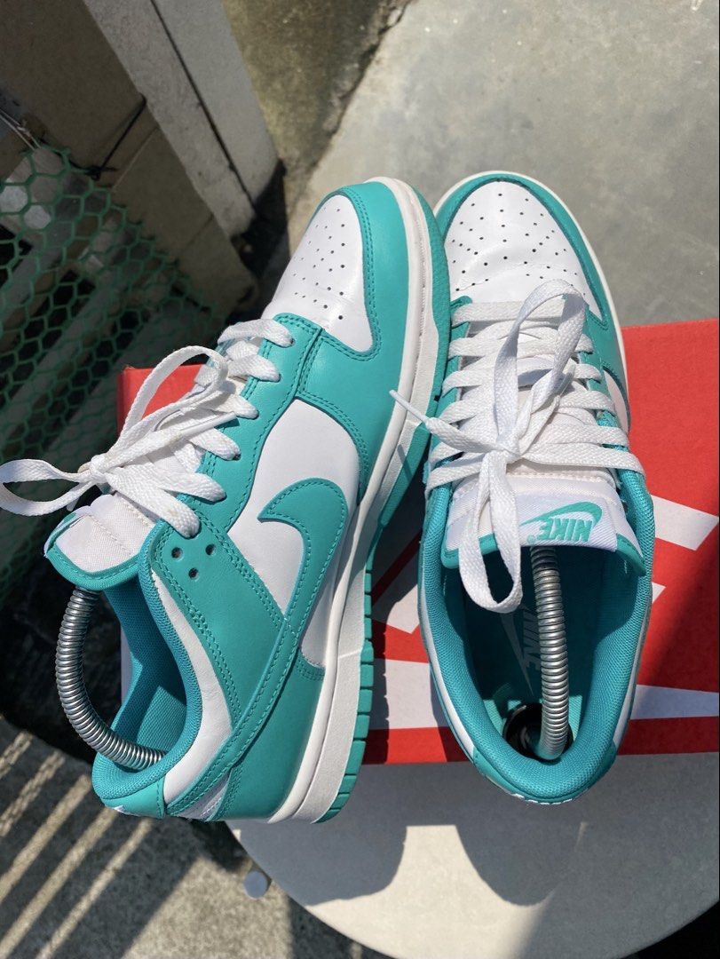 Nike Dunk Low Aqua Green White Sneakers (Category: Sneakers) located in Quezon City. Submitted by ra.collezione (Listing ID 1469603027, Image 1). Description: - Brand: Nike - Model: Dunk Low - Colorway: Bright Aqua Green / Crisp White - Condition: Clean, with minimal signs of wear on the soles - Inclusions: Original laces, shoebox, and shoe trees - Size 8 .