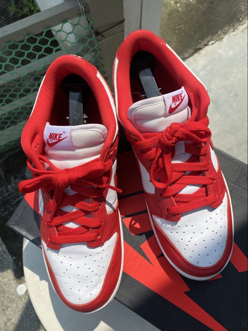 Nike Dunk Low University Red (Category: Sneakers) located in Quezon City. Submitted by ra.collezione (Listing ID 1469602091, Image 3). Description: - Brand: Nike Dunk Low - Colorway: University Red / White - Condition: Worn a few times, minimal crease on the toebox, bottoms are clean - Inclusions: Original laces, shoebox, and shoe trees - Size 8.