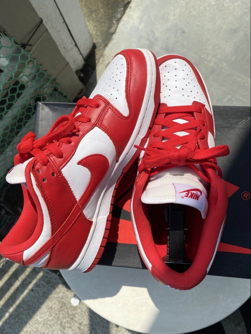 Nike Dunk Low University Red (Category: Sneakers) located in Quezon City. Submitted by ra.collezione (Listing ID 1469602091, Image 1). Description: - Brand: Nike Dunk Low - Colorway: University Red / White - Condition: Worn a few times, minimal crease on the toebox, bottoms are clean - Inclusions: Original laces, shoebox, and shoe trees - Size 8.