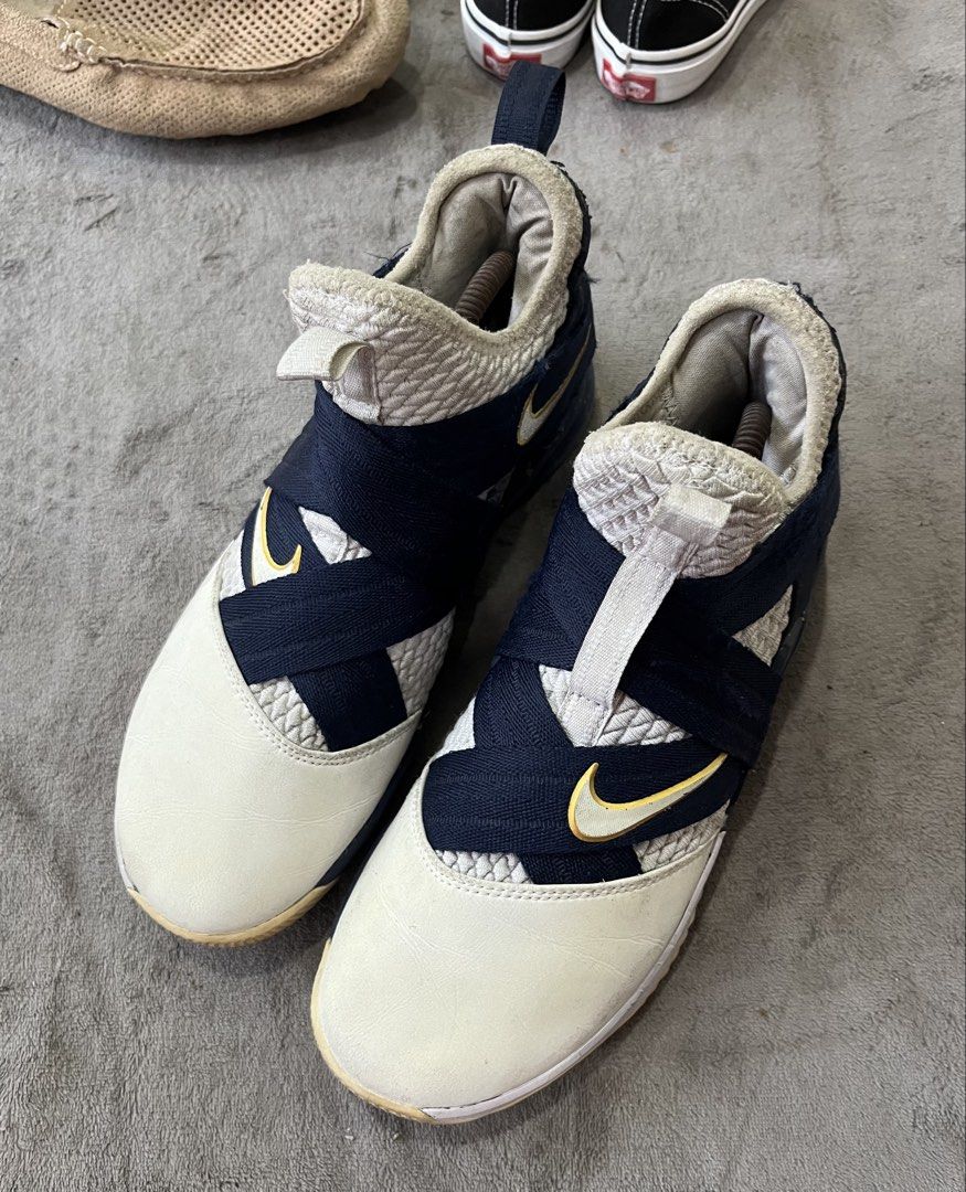 Nike LeBron Soldier 12 SFG | Size 40 (Category: Sneakers) located in General Trias. Submitted by zrchustle.604 (Listing ID 1469755968, Image 2). Description: Nike LeBron Soldier 12 SFG in the "Witness" colorway (Style Code: AO4055-100 / AO4054-100). Released in 2018, this design pays direct homage to the color blocking of the original 2007 LeBron Soldier 1. It features a white BattleKnit upper, a signature laceless crossover strap system in midni