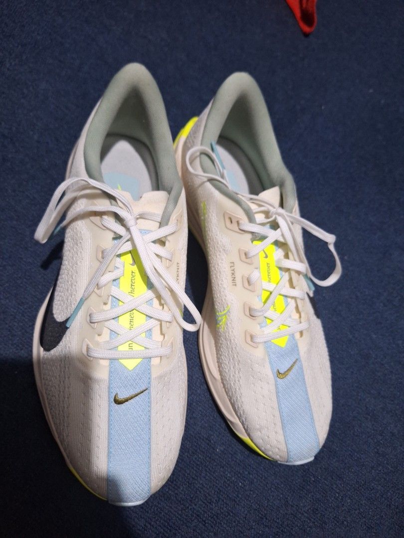 Nike pegasus plus size 10.5 no box. Rep box (Category: Sneakers) located in Manila. Submitted by adolphreyes645 (Listing ID 1469735522, Image 3). Description: - Authentic Nike ZoomX running shoes - Off-white Flyknit upper with a baby blue center stripe - Vibrant bright yellow sole accents and black outer swoosh - Unique floral embroidery graphic near the heel counter - Ultra-cushioned ZoomX foam midsole for maximum comfort - Clean insoles featuri
