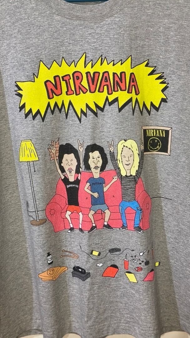 Nirvana Beavis and Butt-Head Graphic T-Shirt Grey (Category: Tshirts & Polo Shirts ) located in Davao. Submitted by thethriftproject082 (Listing ID 1469712175, Image 2). Description: NIRVANA 📍𝐌𝐈𝐍𝐄: 650 📍𝐒𝐈𝐙𝐄 𝐎𝐍 𝐓𝐀𝐆: L-XL 📍𝐃𝐈𝐌𝐄𝐒: 23 x 27.