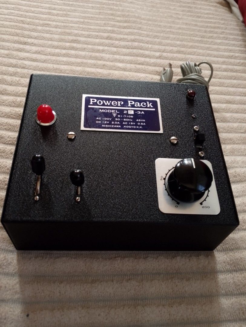 Nishizawa Kogyo Power Pack Model 2P-3A Vintage Model Train Voltage Controller (Category: Electrical, Adaptors & Sockets) located in Binangonan. Submitted by stufflikedat (Listing ID 1469652430, Image 1). Description: Vintage Miyazawa Mokei (Nishizawa Kogyo) Model 2P-3A Power Pack, a classic DC/AC power supply unit designed for operating model trains manufactured by Nishizawa Kogyo K.K. for Miyazawa Mokei (Japan) in excellent physical & working co