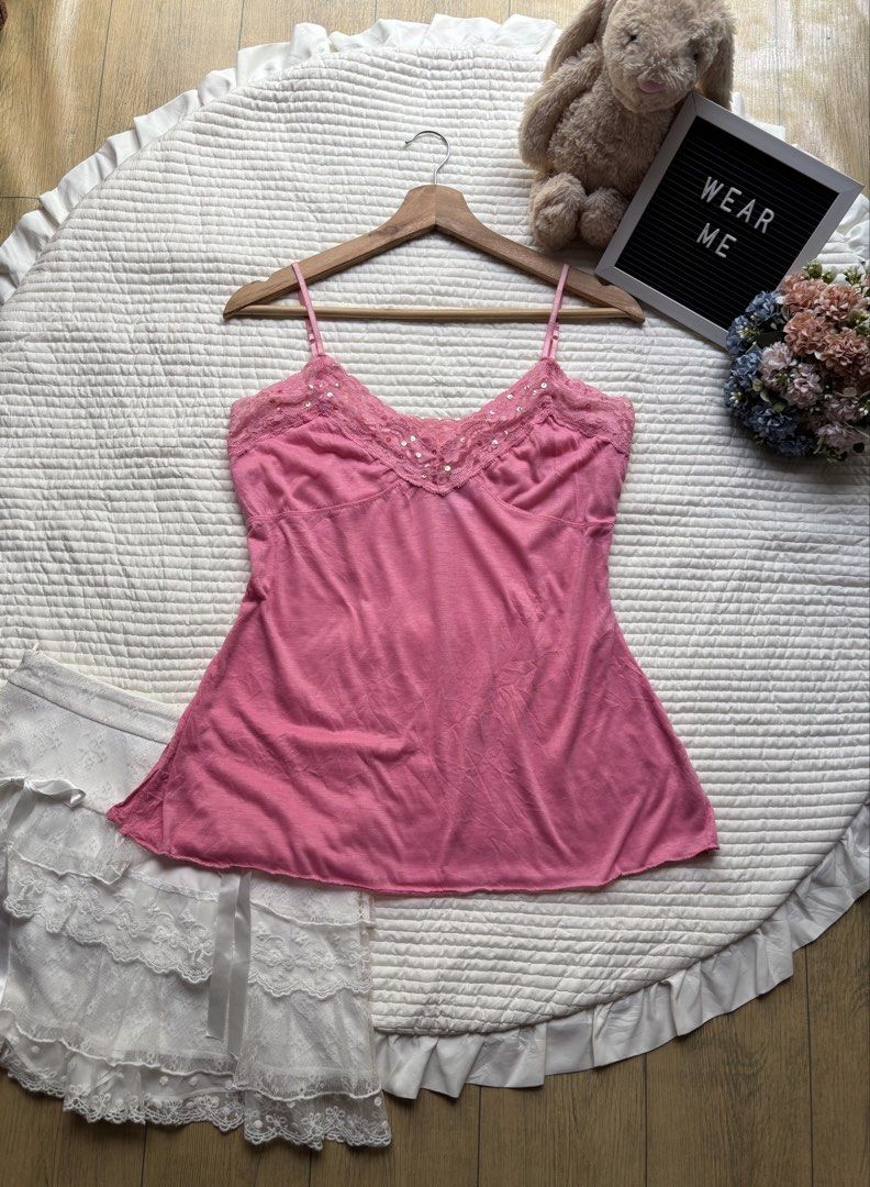 No Boundaries Pink Lace Sequin Camisole Size L (Category: Sleeveless) located in Manila. Submitted by wearme.hh (Listing ID 1469712831, Image 1). Description: - Brand: No Boundaries - Size: Juniors Large (11/13) - Material: 100% Polyester - Color: Soft pink - Features: V-neckline with delicate lace trim, sparkling sequin accents, and adjustable thin shoulder straps - Origin: Made in Cambodia.