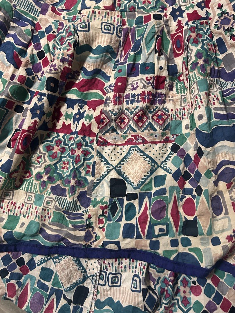 NO BRAND (Category: Skirts) located in Davao. Submitted by sart0ria85 (Listing ID 1469679514, Image 3). Description: Maillot skirt in Asymmetrical hem with blue piping. Tribal print. SMALL. Size 4 EXCELLENT CONDITION (90/100).