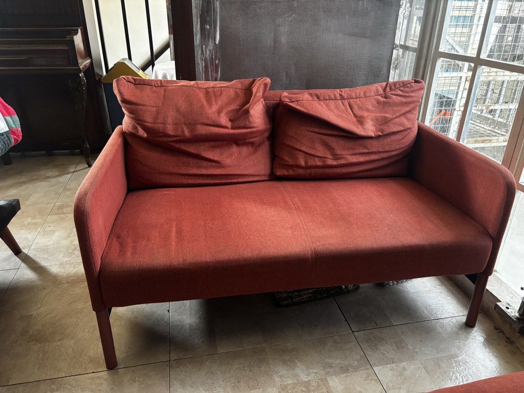 Orange Sofa - Two Seater 2pcs (Category: Sofas) located in Quezon City. Submitted by dearbento.boutique (Listing ID 1469631345, Image 1). Description: RFS: DECLUTTERRING 2 (2-seater) ORANGE SOFA for ₱6,500.00. Maganda pa itong 2 sofa. Di masyado nagagamit since ang daming sofa at home. Purchased last December 2025. 🥲 Payment first policy via Maribank..