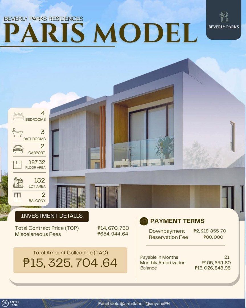 Paris Model | ANYANA by ANTEL (Category: House & Lot) located in Pasig City. Submitted by rebjoyce (Listing ID 1469655408, Image 2). Description: 🏡 PARIS MODEL, ANTEL ANYANA | TANZA, CAVITE Choose from different house models that fit your needs and budget: • Paris • New York • Tokyo • Sydney 📍 Sanja Mayor, Tanza, Cavite 🚗 Along Antero Soriano Highway 🛍️ Near SM City Tanza and Maple Grove 🌿 Resort-style amenities 🔐 24/7 Security ✨ Flexible p