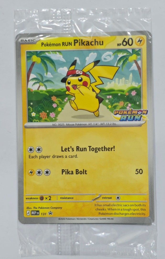 Pikachu 131 (Category: Raw Singles) located in Quezon City. Submitted by offerandpay (Listing ID 1469746316, Image 1). Description: POKÉMON RUN PIKACHU 131 PROMO CARD 30TH CELEBRATION Personally obtained from participating in the run..