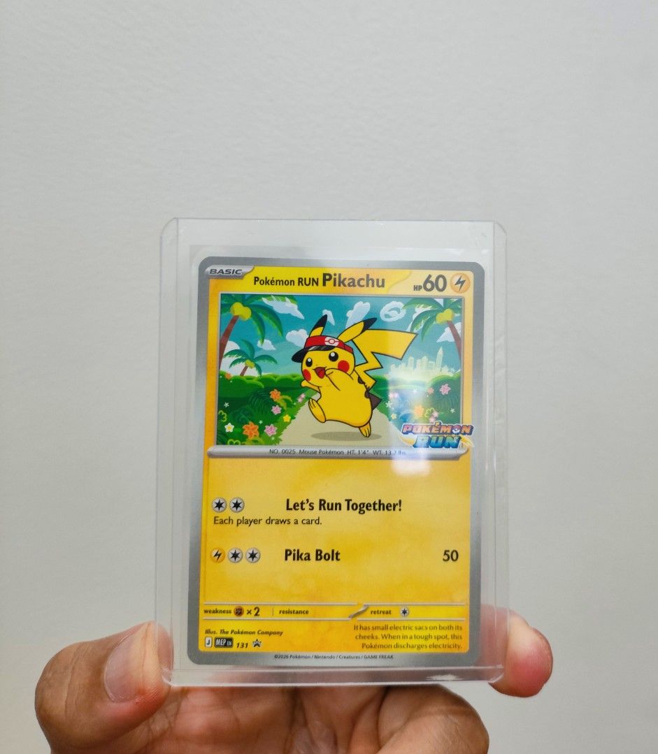Pikachu (Category: Raw Singles) located in Manila. Submitted by allanhs (Listing ID 1469719443, Image 1). Description: Pokemon Run Pikachu Card 2026 FIXED PRICE. Thanks! Location: Acacia Estates, Taguig/ Gil Puyat.