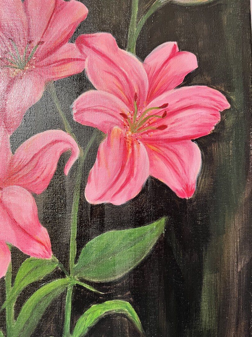 Pink Lilies Painting on a Canvas (Category: Art & Prints) located in Manila. Submitted by francinne (Listing ID 1469651380, Image 3). Description: Title: “Pink Lilies” Medium: Acrylic on stretched canvas Size: 15x 18 inches With certificate of authenticity Payment will be made through GCash or Maribank. * No cancellations or refunds. * Bid tracker is in the comment section. The customer will shoulder the shipping fee. (price negotiable).