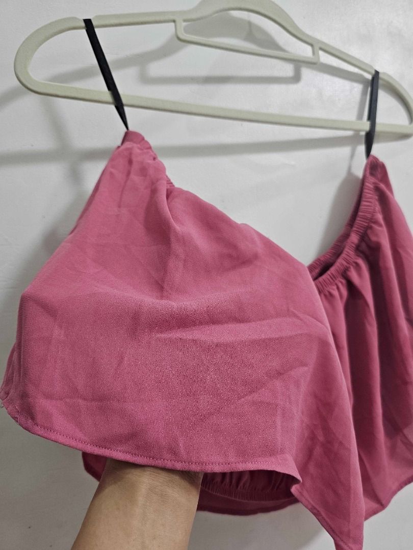 Pink off-the-shoulder crop top (Category: Sleeveless) located in Los Banos. Submitted by itsmecathey (Listing ID 1469734495, Image 3). Description: Fabric Type: Premium Crepe Fit S-M (32-34 bust).