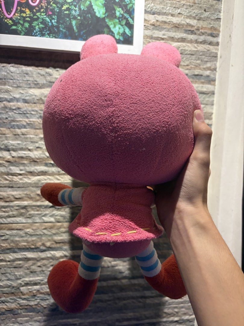Pink Rabbit Bunny Plush Toy 🧸 (Category: Plushies & Soft Toys) located in Makati City. Submitted by squishycorner (Listing ID 1469713902, Image 2). Description: - Adorable pink rabbit plush featuring big blue eyes - Cute striped limbs and a sweet red heart on the dress - Crafted from soft, huggable textured fabric - Overall clean condition with no major stains - Note: Tag at the back has been cut off.