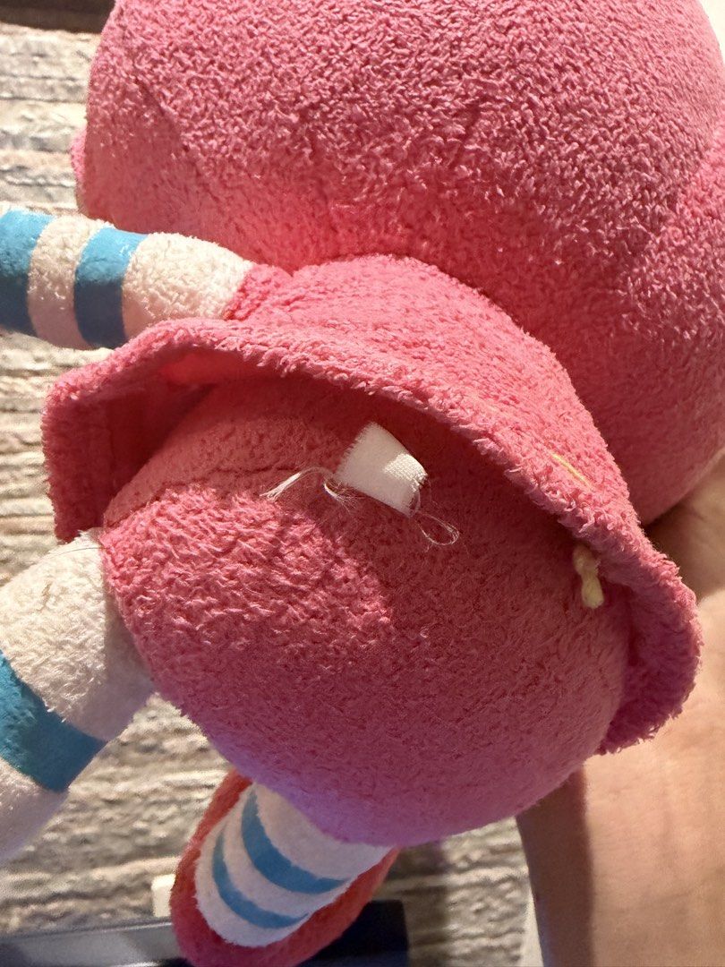 Pink Rabbit Bunny Plush Toy 🧸 (Category: Plushies & Soft Toys) located in Makati City. Submitted by squishycorner (Listing ID 1469713902, Image 3). Description: - Adorable pink rabbit plush featuring big blue eyes - Cute striped limbs and a sweet red heart on the dress - Crafted from soft, huggable textured fabric - Overall clean condition with no major stains - Note: Tag at the back has been cut off.