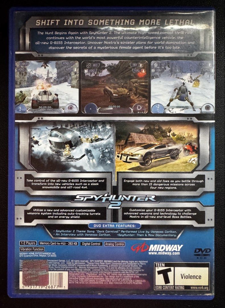 PlayStation 2 (PS2) Game - Spy Hunter 2 (NTSC-U/C) (Category: PlayStation) located in Taytay. Submitted by liekoi08 (Listing ID 1469615144, Image 3). Description: NOTE: ⚠️ COMPLETE IN BOX CONDITION/ OFFICIAL BLUE AMARAY CASE UPGRADE / READ COMPATIBILITY NOTE. For classic vehicular combat collectors looking for a clean copy to add to their collection as well as casual gamers and enthusiasts. The original worn case was upgraded and replaced with an