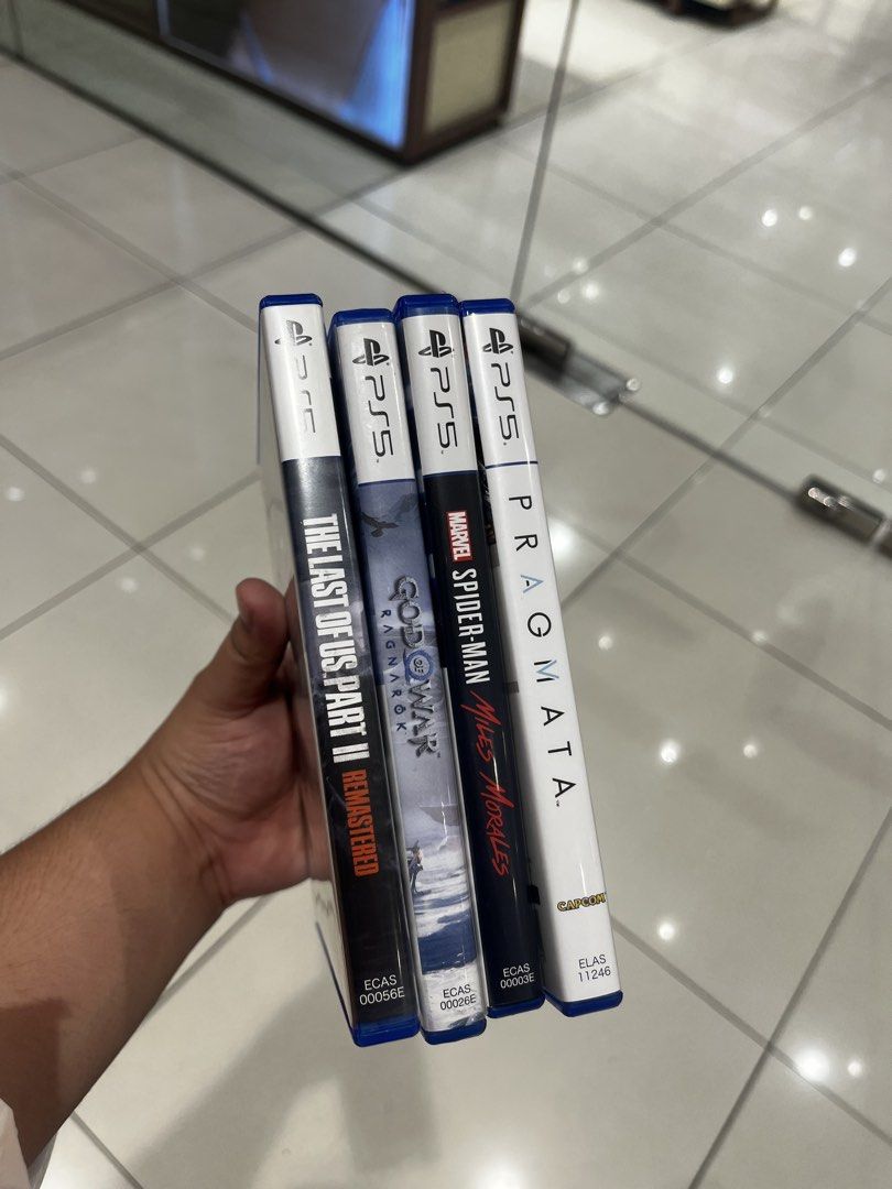 PlayStation 5 Games (Category: PlayStation) located in Pasay City. Submitted by elyiahs (Listing ID 1469658789, Image 2). Description: Pragmata - 2000 Spiderman Miles Morales - 1200 God of war ragnarok - 1300 The last of us part 2 - 2000 loc: makati/morayta can do shipping and meetups.