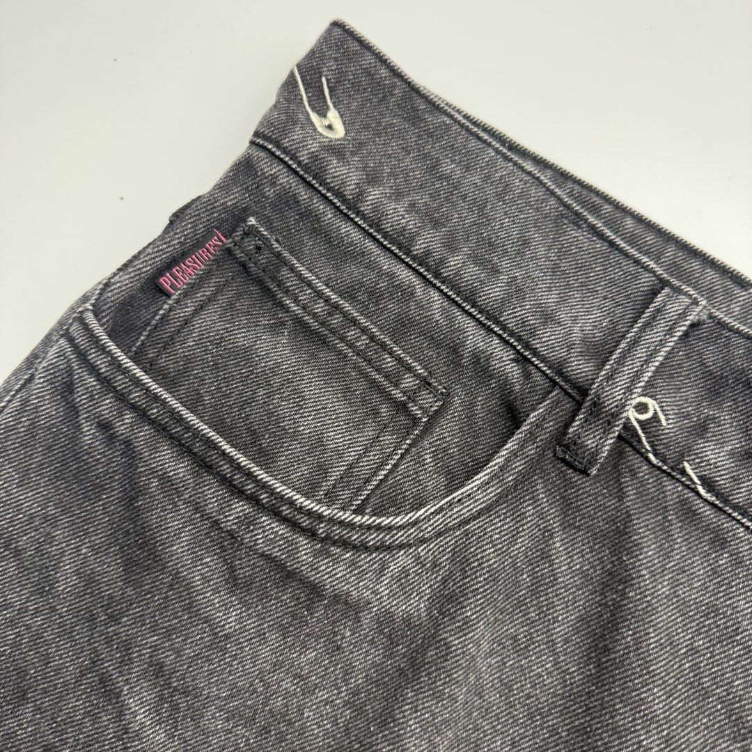 Pleasures Safety Pin Denim Pants (Category: Jeans) located in Quezon City. Submitted by beastmnl (Listing ID 1469682649, Image 3). Description: 34 waist on tag fits up to 36 Inseam 32 Length 44 Leg opening 8.5.