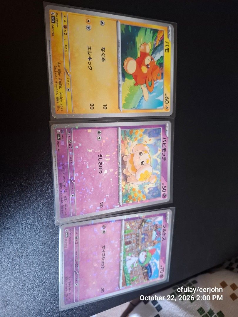 Pokemon Card shinny bundle (Category: Raw Singles) located in Bacoor. Submitted by cerjohnn (Listing ID 1469622560, Image 2). Description: Ralts # 80 pawni #66 fidough #89.