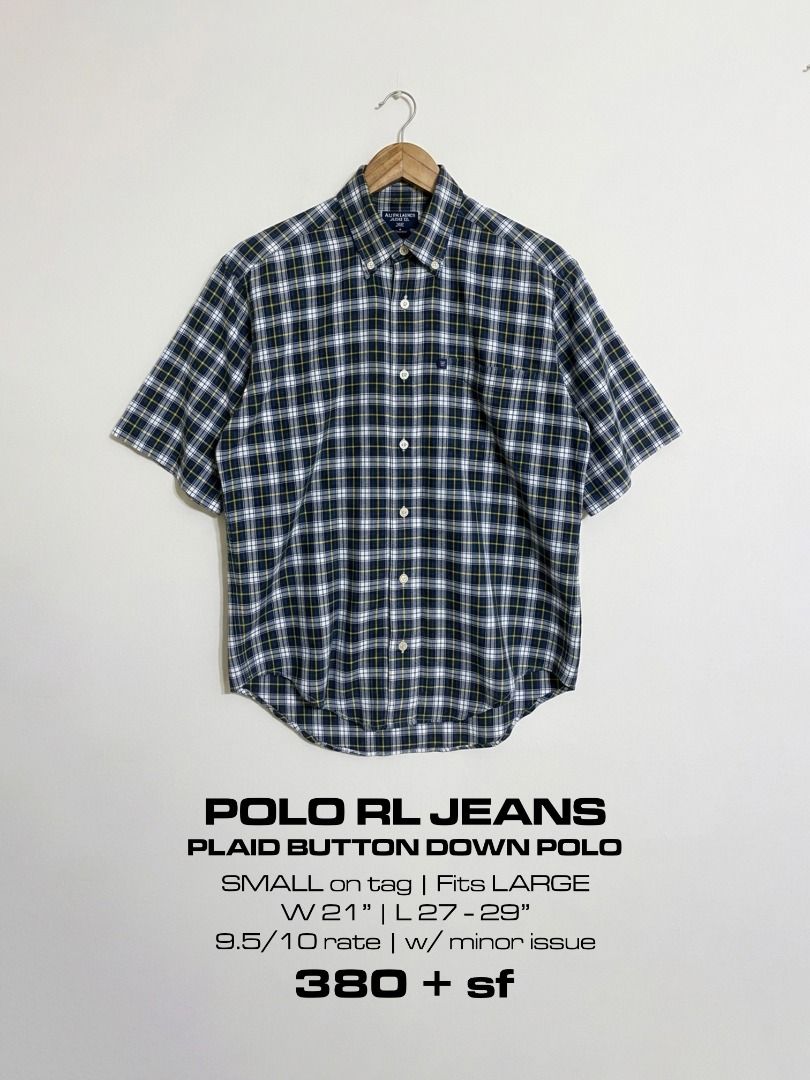 Polo RL Jeans Plaid Button Down Polo (Category: Tshirts & Polo Shirts ) located in Cadiz. Submitted by thespotcdz (Listing ID 1469590365, Image 1). Description: Small on tag Fits Large Width 21" Length 27-29" 9.5/10 rate w/ minor issue.