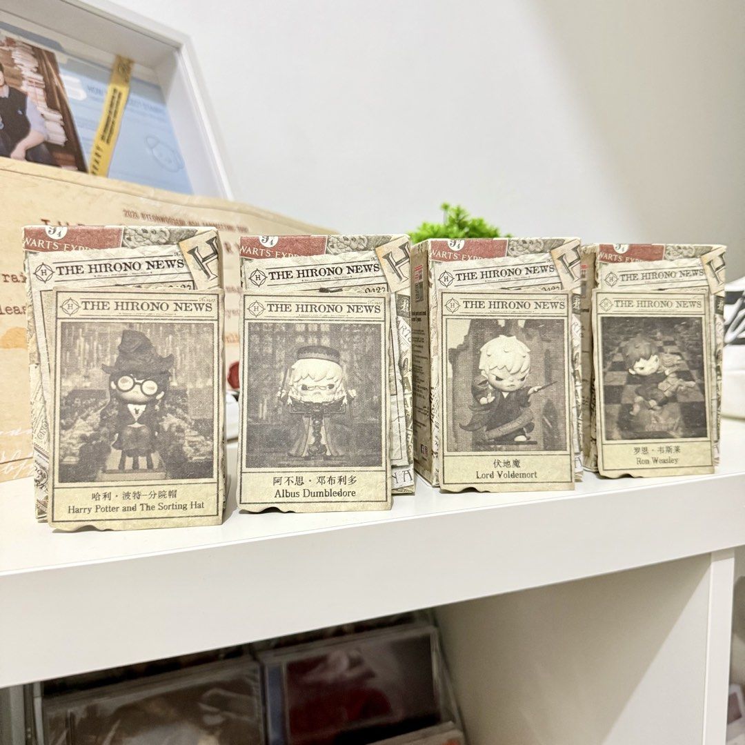 POP MART Hirono x Harry Potter Series (Category: Designer & Blind Box Toys) located in Quezon City. Submitted by mkscara (Listing ID 1469718112, Image 1). Description: SET C HP Sorting Hat + Dumbledore + Voldemort + Ron.