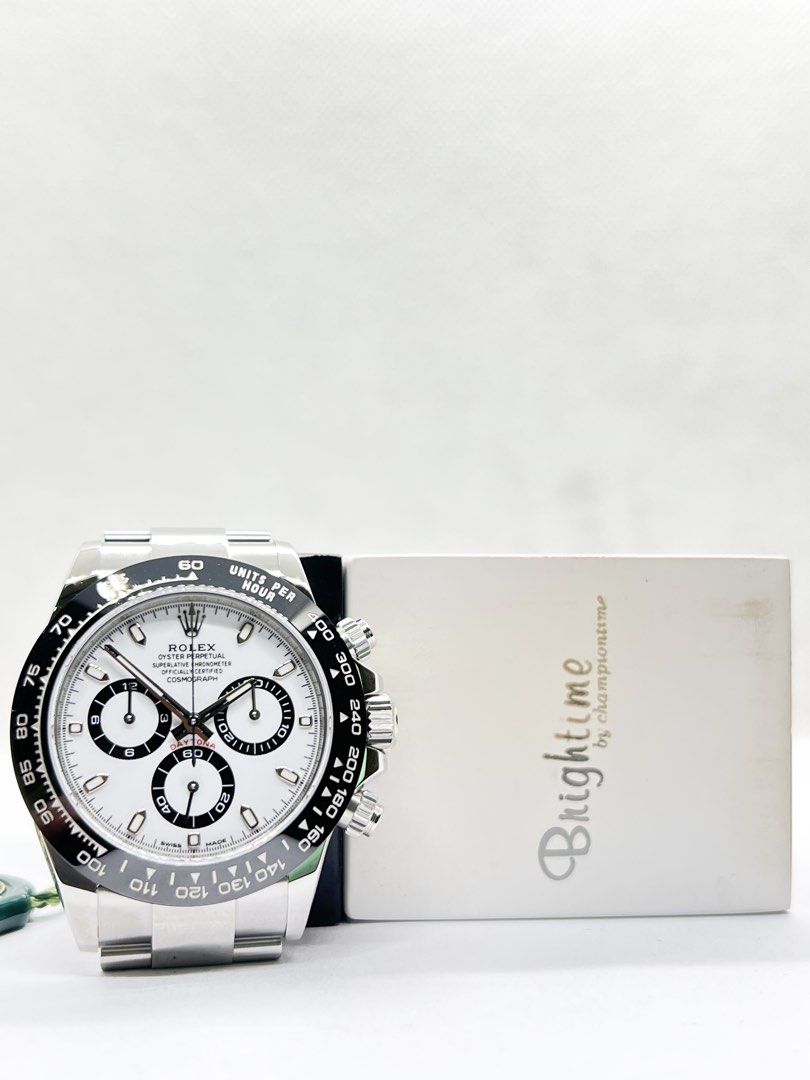 Pre Owned Rolex Oyster Daytona 116500LN "Panda" White Dial Automatic Steel Casing Bracelet ( July 20 ) (Category: Watches) located in Singapore. Submitted by brightime (Listing ID 1469671641, Image 3). Description: Pre Owned Rolex Oyster Daytona 116500LN “Panda” White Dial Automatic Steel Casing Bracelet ( July 20 ) ** Pre-Owned ** ** Unpolished Set, Very Mint Condition ** Model : 116500LN Also known as : Oyster Daytona Chronograph "Panda" Case s