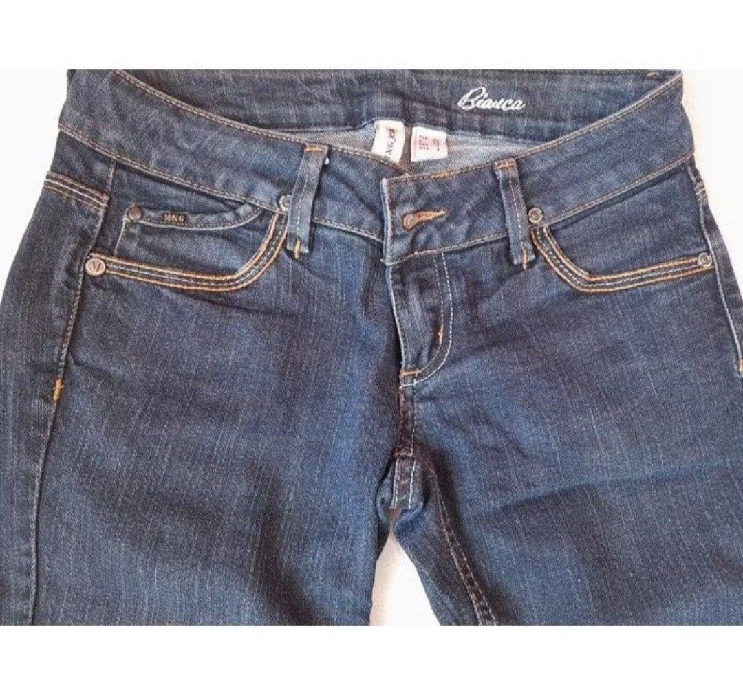 PreLoved MNG Jeans Bianca Denim Size 36 / US 4 (Category: Jeans) located in Manila. Submitted by crejzshoppe (Listing ID 1469711166, Image 3). Description: Almost new - Brand: MNG (Bianca style) - Size: EUR 36, USA 4, MEX 3 - Fit: Slim fit through the legs - Design: Classic five-pocket design, zip fly, contrast stitching, and subtle wave embroidery on clean back pockets - Condition/Vibe: Great everyday staple piece.