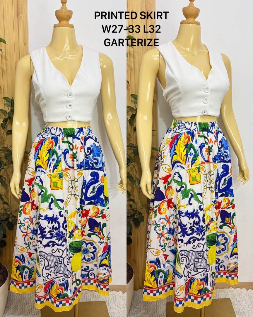 Printed Skirt W27-33 L32 Garterize (Category: Skirts) located in Tagum. Submitted by bernardino49694 (Listing ID 1469703191, Image 1). Description: - Eye-catching print in vibrant blue, yellow, and red - Garterized waistband stretches comfortably from 27 to 33 inches - Skirt length: 32 inches - Easy slip-on style with no zippers or buttons - Perfect statement piece for warm weather and casual days.