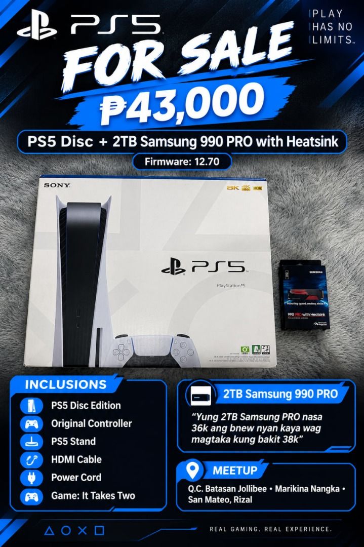 Ps5 disc with 2TB Samsung 990 PRO heatsink firmware 12.70, Video Gaming ...