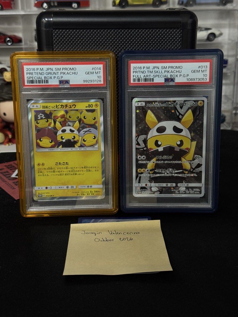 Pikachu (Category: Graded Singles) located in Paranaque City. Submitted by cerinaaa (Listing ID 1469586525, Image 1). Description: Moving my personal grails: Pretend Skull Pikachu and Pretend Grunt Pikachu. Both PSA 10..
