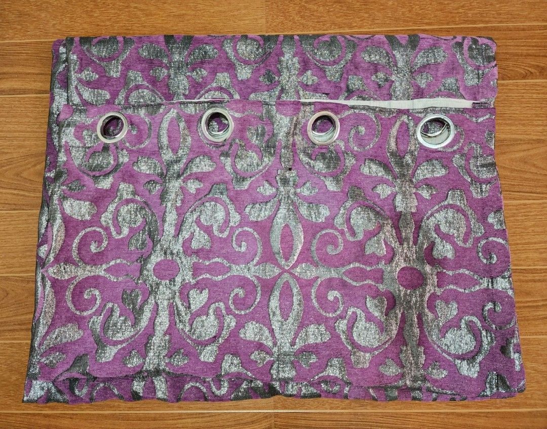 Purple and Silver Damask Pattern Window Curtain (Category: Curtains & Blinds) located in Meycauayan. Submitted by MP_Shop (Listing ID 1469584749, Image 1). Description: 7ft Good as new 2pcs.
