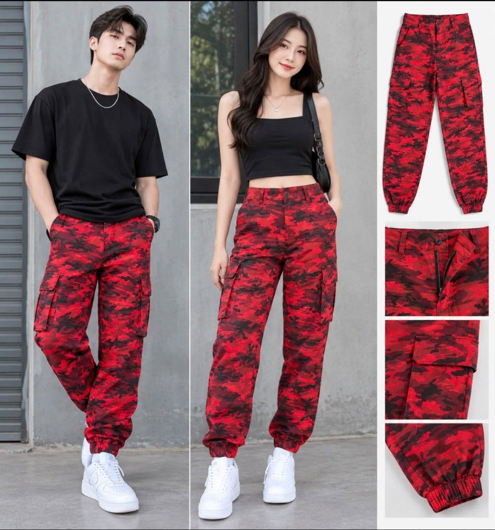 Red Camo Cargo Pants Unisex Joggers (Category: Joggers) located in Iloilo. Submitted by remwil18 (Listing ID 1469677826, Image 1). Description: W 27-29 L 38.