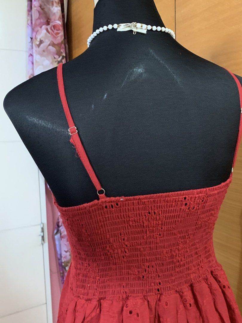 Red eyelet strappy dress (Category: Dresses) located in Malabon City. Submitted by Cn_apparel (Listing ID 1469683605, Image 3). Description: Medium.