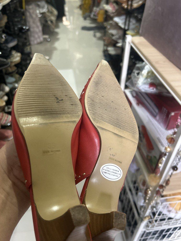 Red pointed toe slingback size 36 (Category: Heels) located in Cavite. Submitted by cecitrifthshop (Listing ID 1469626091, Image 2). Description: a pair of red, pointed-toe slingback high heels featuring a laser-cut or perforated floral miss alice brand good condition size 36 .