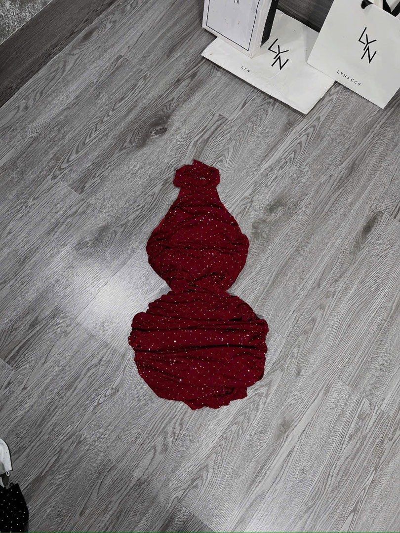 Red sparkly ruched halter neck dress (Category: Dresses) located in Las Pinas. Submitted by niki.niki. (Listing ID 1469751997, Image 1). Description: - Color: Deep red with all-over sparkly glitter - Style: Halter neck, high neckline with back closure, fitted bodycon silhouette - Texture: Heavy ruched texture, stretchy fabric that hugs the figure tightly - Condition: brandnew from vietnam - Quality: No loose threads, glitter is firmly attached xs