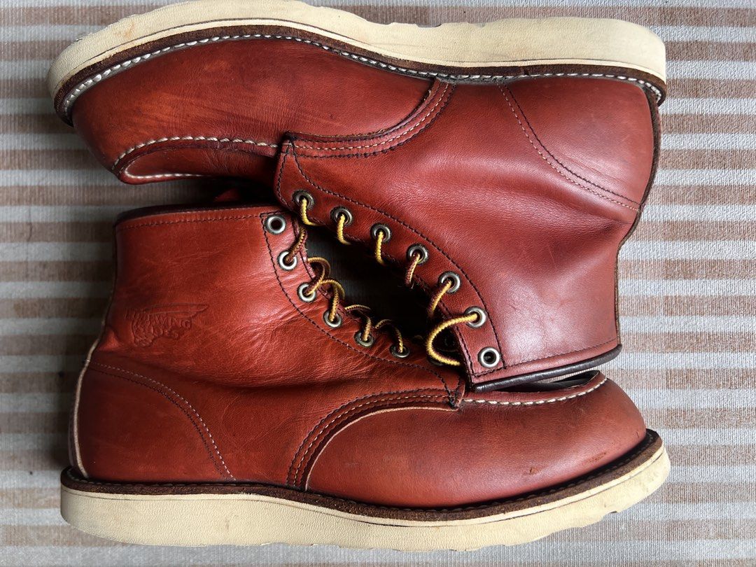 Red Wing 8131 Moc Toes US 10E (Category: Boots) located in Quezon City. Submitted by the.hidden.attic (Listing ID 1469753719, Image 1). Description: I’m selling my Redwing 8131 Moc-toes Size 10E. Personally owned, not thrifted. Size 10E (rare size). I’m a 10.5 to 11 in sneaker sizing and it fits me well. Other details: - soles still thick, bit of heel drag but traction tread pattern still visible - stitching in excellent condition - original tasl