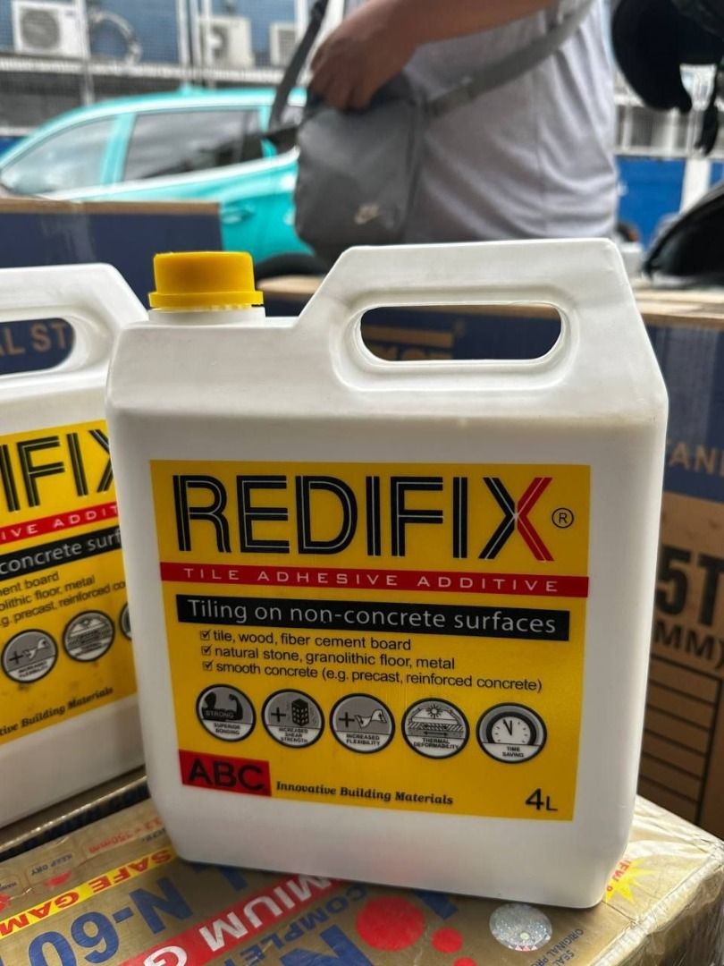 Redifix ABC Tiled Adhesive Additive Specs: 4L (Category: Everything Else Others) located in Manila. Submitted by 09171479278_elsie. (Listing ID 1469654008, Image 3). Description: Redifix ABC Tiled Adhesive Additive Specs: 4L.