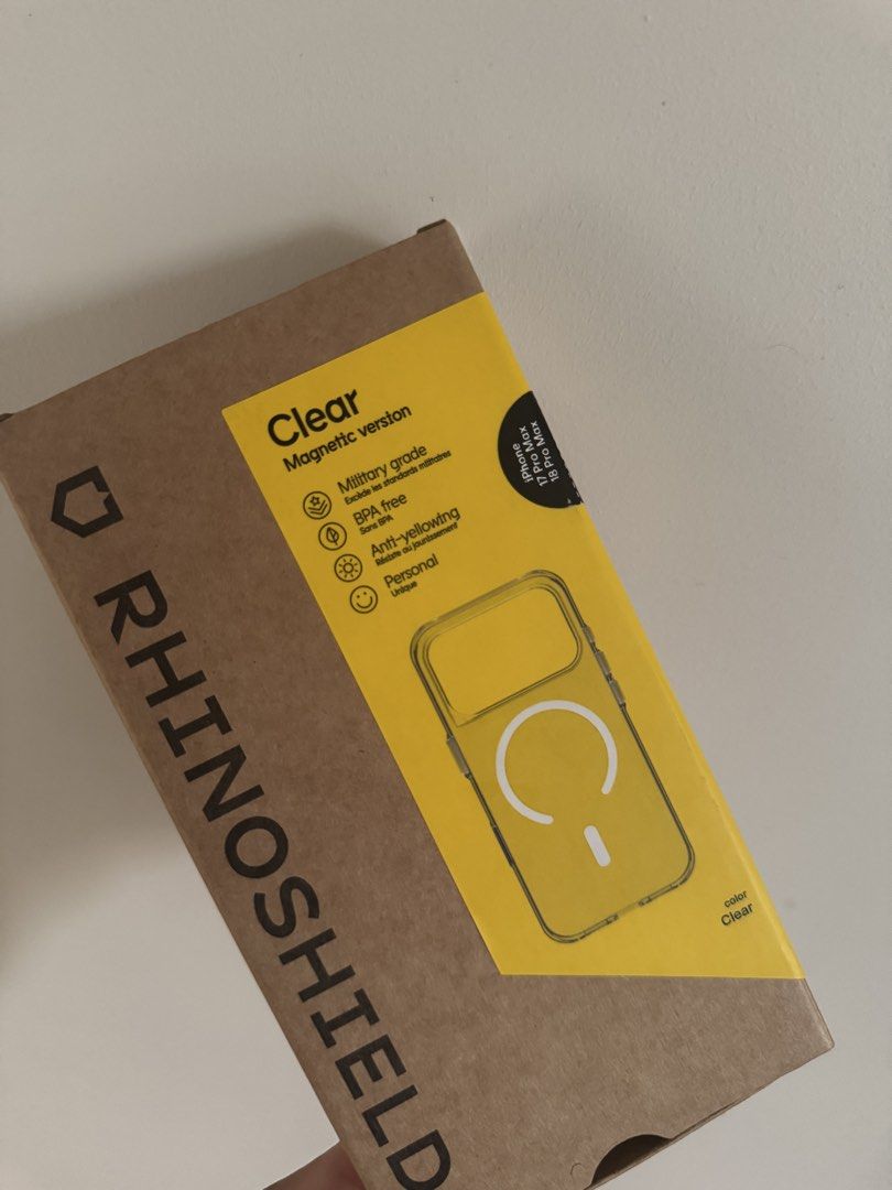 Rhinoshield Clear Magnetic case for iPhone 17/18 Pro Max (Category: Cases & Sleeves) located in Las Pinas. Submitted by awriahpreloved (Listing ID 1469574486, Image 1). Description: Bought from Power Mac Center on October 21st for ₱3,990 Brand new - never been used With proof of purchase/receipt Free shipping if within Parañaque or nearby places.