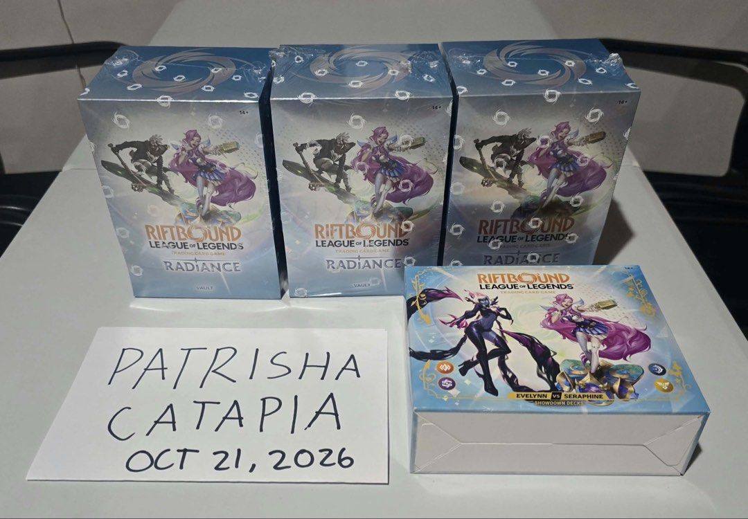 Riftbound Radiance Case (Category: Card Packs) located in Makati City. Submitted by piacatapia (Listing ID 1469722163, Image 2). Description: WTS/LFB Sealed Riftbound BBs and Cases Radiance: 10k per booster box, 60k per case Unleashed: 10k per booster box Negotiable if taking multiple products!! Also have vaults, decks, singles * Los Baños, Laguna Meetups: Makati/BGC/Greenhills this Saturday Shipping available but Lalamove at your own risk..