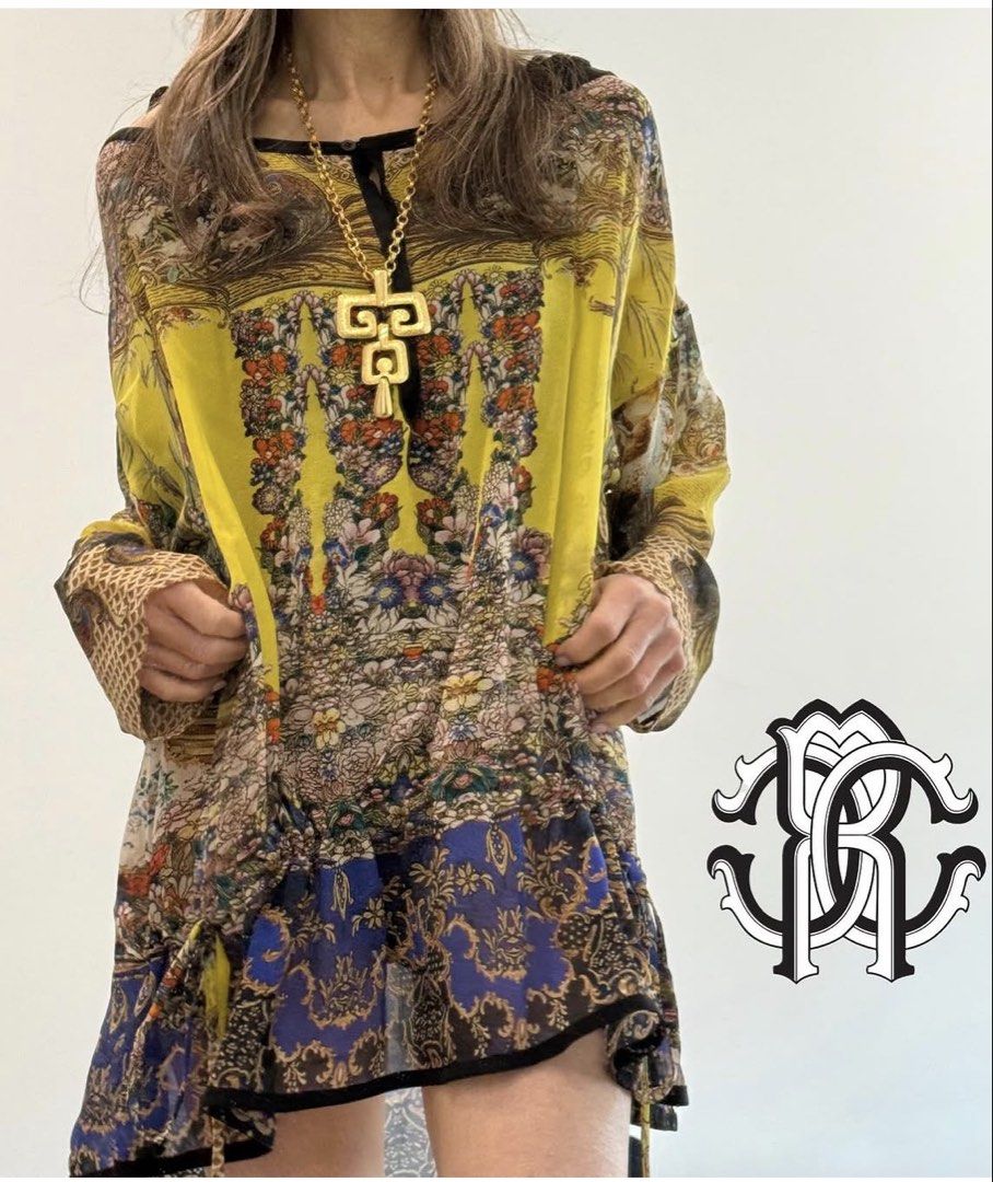 Roberto Cavalli silk blouse (Category: Luxury Apparel) located in Davao. Submitted by mj_designervintagecurator (Listing ID 1469728481, Image 1). Description: 📌In good condition pa my signs of used only pinhole see photo 📌best fit small to med.