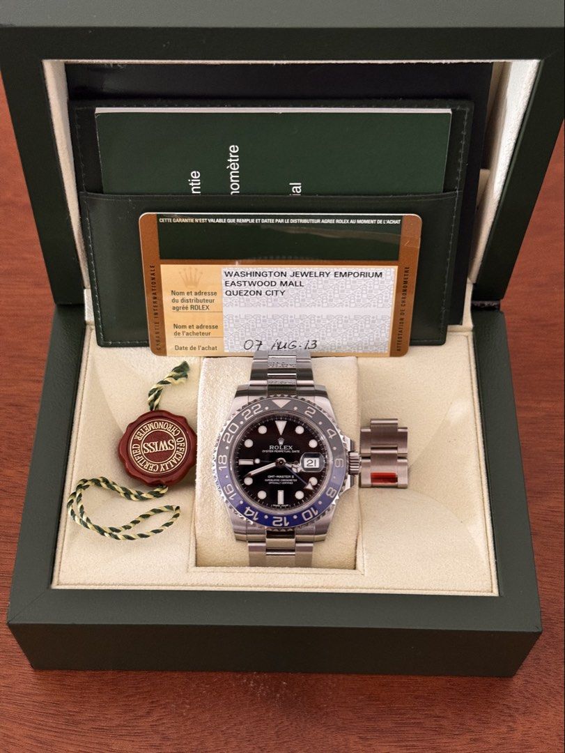 Rolex Gmt-Master 2 Batman 116710BLNR (Category: Luxury Watches) located in San Juan City. Submitted by luxxtimepieces (Listing ID 1469600408, Image 1). Description: Rolex Gmt-Master 2 Batman Ref 116710BLNR AUG 2013 Full complete set Unpolished With authentication slip Open for Authentication 🙏.