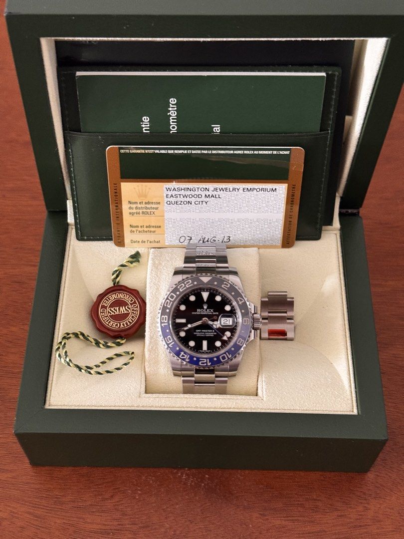 Rolex Gmt-Master 2 Batman 116710BLNR (Category: Luxury Watches) located in San Juan City. Submitted by luxxtimepieces (Listing ID 1469600408, Image 2). Description: Rolex Gmt-Master 2 Batman Ref 116710BLNR AUG 2013 Full complete set Unpolished With authentication slip Open for Authentication 🙏.