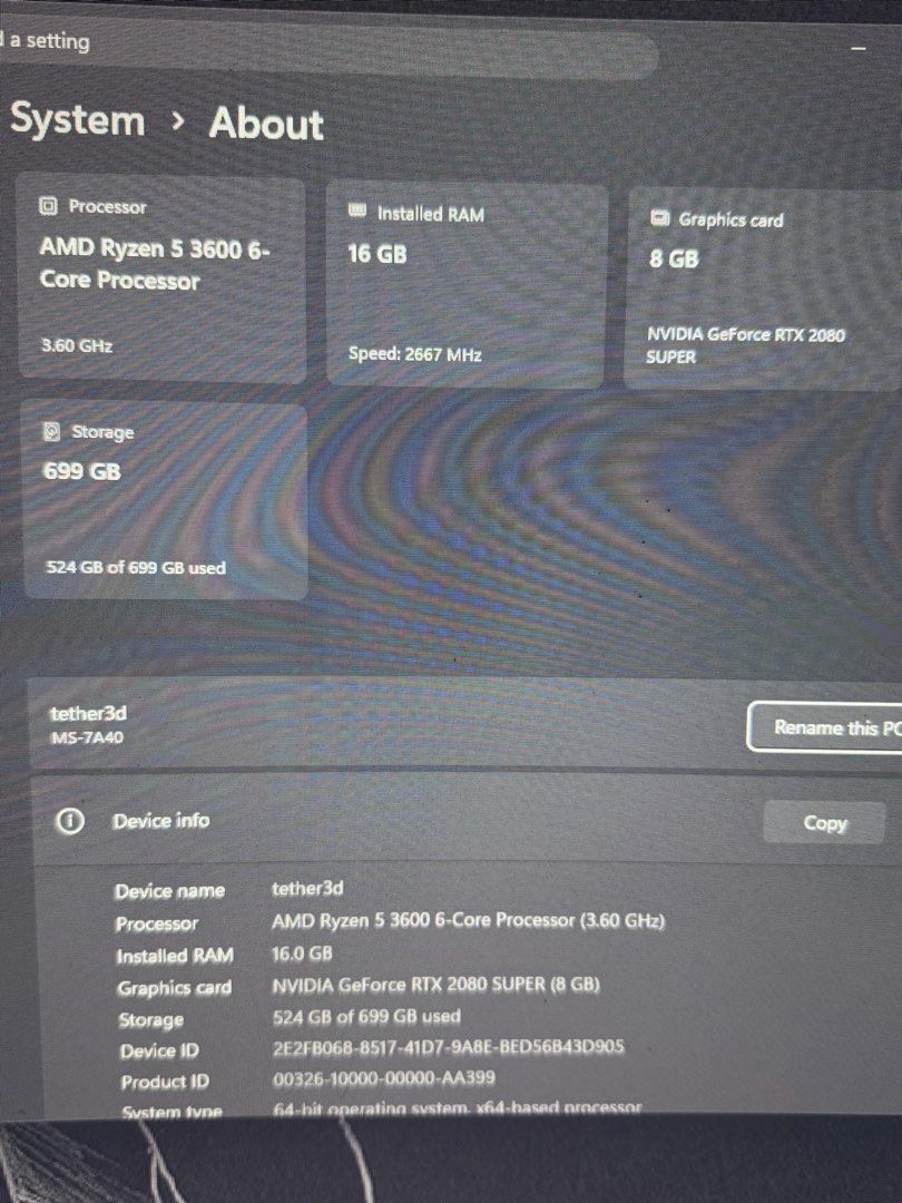 Computer set with RTX 2080 Super Founders Edition (Category: Desktops) located in Caloocan City. Submitted by reaper_thinkpad (Listing ID 1469575070, Image 2). Description: AMD Ryzen 5 3600 Msi b450 RTX 2080 Super Founders Edition Warhawk ram 16gb Coolermaster ML240L liquid cooler Thermaltake 700w PSU 500gb ssd 256gb 256gb m.2 nvme ssd machenike mk-144f27 monitor NZXT H500 25k RUSH For pick up only North Caloocan.