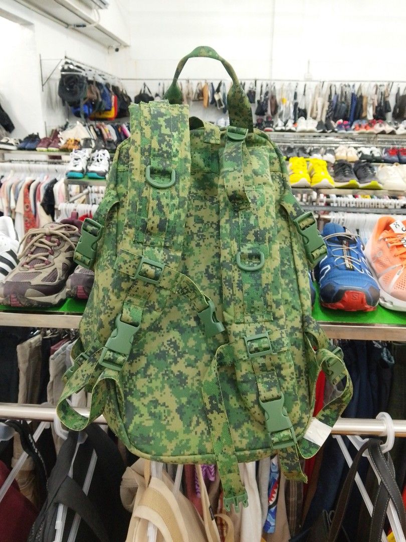 SAF Pixelised Digital Camouflage Military Backpack (Category: Backpacks) located in Manila. Submitted by afreemf (Listing ID 1469645033, Image 2). Description: - Style: Green digital pixel camo military backpack - Storage: Spacious main compartment with multiple exterior MOLLE webbing straps - Comfort: Adjustable padded shoulder straps with quick-release buckles - Extras: D-ring attachments for additional gear - Ideal For: Outfield training, rese