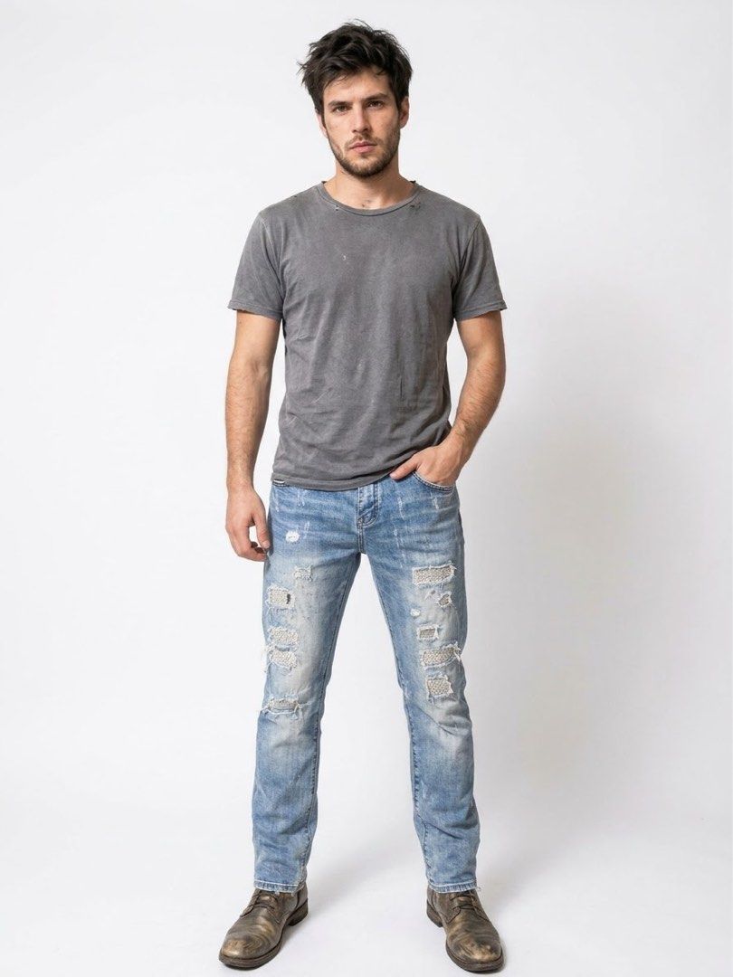 Saint Laurent Distressed Jeans Rhinestone Design Pants (Category: Jeans) located in Naga. Submitted by hubthrift (Listing ID 1469666277, Image 1). Description: Details and Measurements Size -36 on tag Waist-34 Length-42 Leg hole-9.5 Knee Hole-8 Toe Hoe-7 Color rate-10/10 Need wash only .