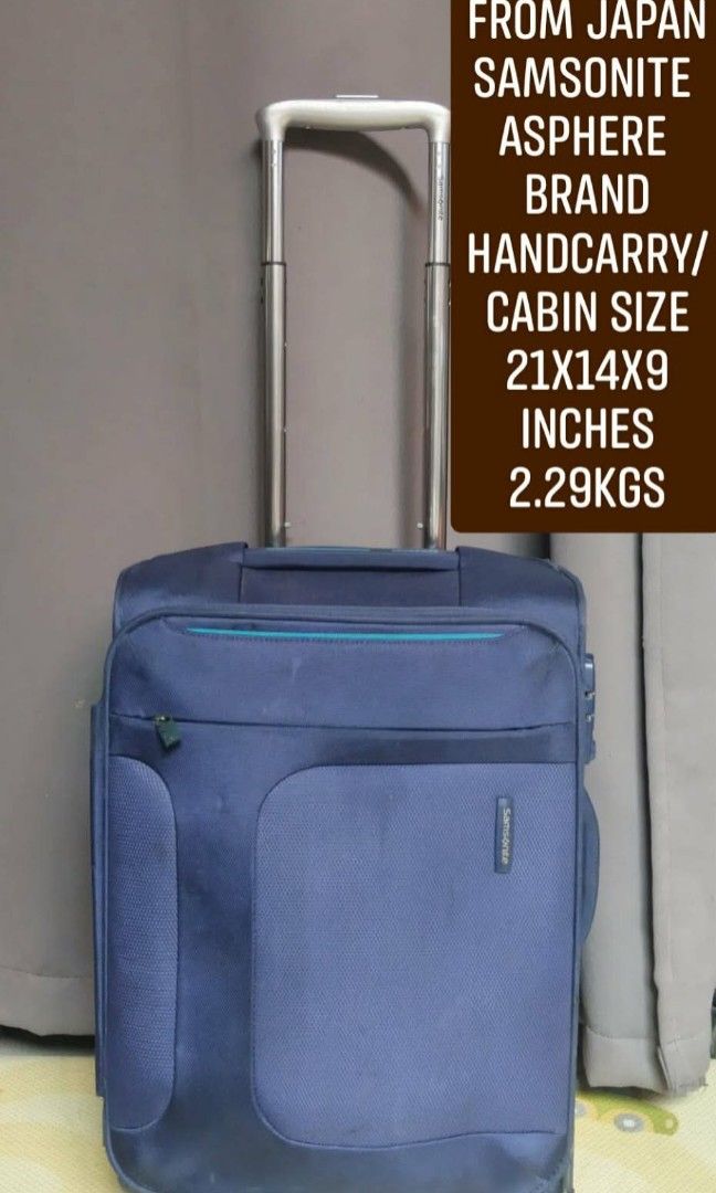 Samsonite Asphere (Category: Luggage) located in Manila. Submitted by jzjapansurplus (Listing ID 1469607214, Image 1). Description: IMPORTED FROM JAPAN SAMSONITE ASPHERE SPINNER BRAND SMALL, HAND CARRY,CABIN SIZE 🔰SECURITY CODED LOCK 🔰TELESCOPIC PUSH HANDLE 🔰FRONT ZIPPER POCKET 🔰 360 ROTATION WHEELS 🔰TOP AND SIDE HANDLE CARRIER 🔰POLYESTER/NYLON SOFT CASE 🔰LIGHTWEIGHT 🔰NO ISSUE‼️MINIMAL MARK OF USAGE ONLY.