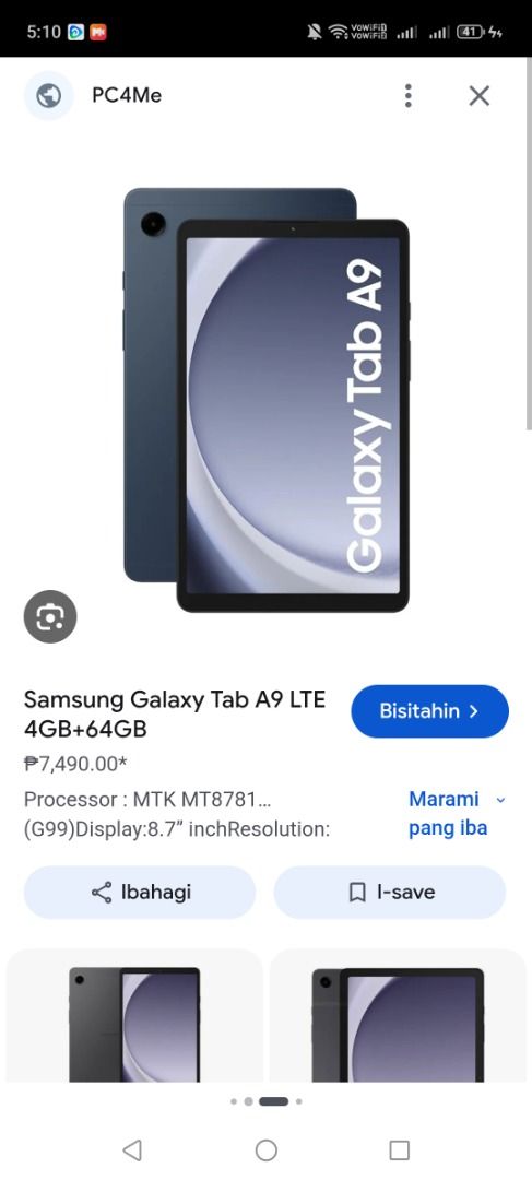 Samsung galaxy Tab A9 LTE 64 Gb (Category: Android) located in Quezon City. Submitted by warmstar_50d148 (Listing ID 1469656737, Image 1). Description: Hindi po sya nagagamit naaalialikabukan lang sa table. Test to sawa no issues or scratches. Pm nyo po ako sa 0 nine 62 nine 20..28 twentyfive.
