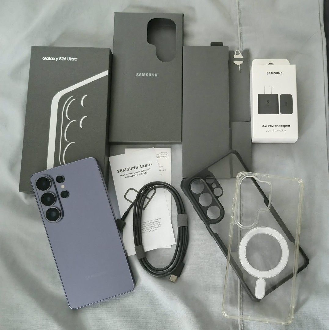Samsung S26 Ultra 512GB (Category: Samsung) located in Quezon City. Submitted by pao.bau13 (Listing ID 1469605107, Image 1). Description: For Sale only Samsung Galaxy S26 Ultra 65k Nego Cobalt Violet 12/512gb Both sim openline Ntc approved Local variant 6.9 inches Dynamic LTPO Amoled 2X Qualcomm Snapdragon 8 Elite Gen 5 200MP Rear Quad Camera 5000 mAh No issue Good as new Perfect condition Free case Original samsung type c cord Free adapter/brick