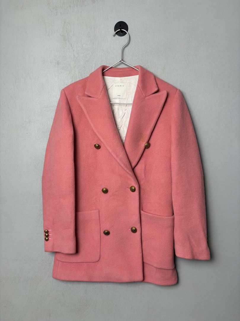 Sandro Paris Double Breasted Pea Coat Blazer Jacket (Category: Coats, Jackets and Outerwear) located in Mandaluyong City. Submitted by fellas_ph (Listing ID 1469656396, Image 2). Description: Excellent condition No issues Size 34 on tag, fits S-M 18.5" Width 29" Length 15" Shoulders 22.5" Sleeve Length.